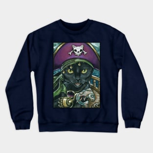 Black Cat Pirate - 1st Design - Cat Crewneck Sweatshirt